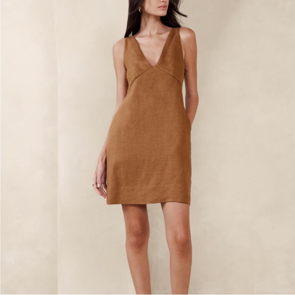 NWT Banana Republic Lina Linen Mini Dress warm clay brown sz 6 petite
